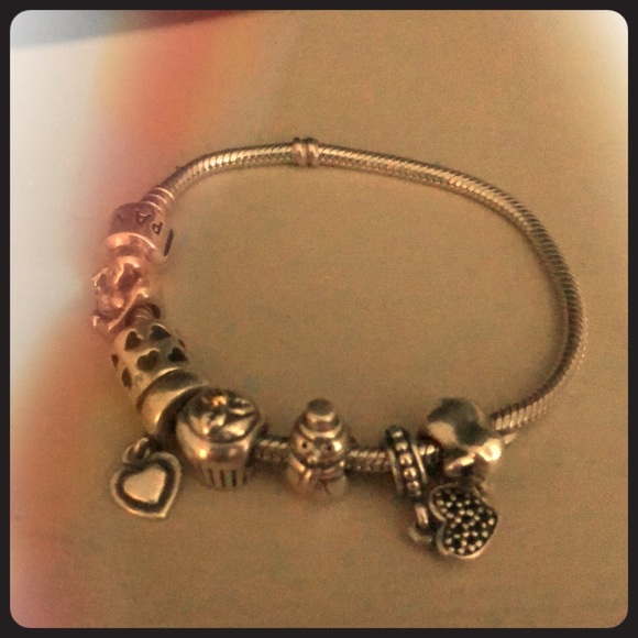 Pandora Jewelry - Silver Pandora Bracelet with 7 Charms Pandora Jewelry - Silver Pandora Bracelet with 7 Charms